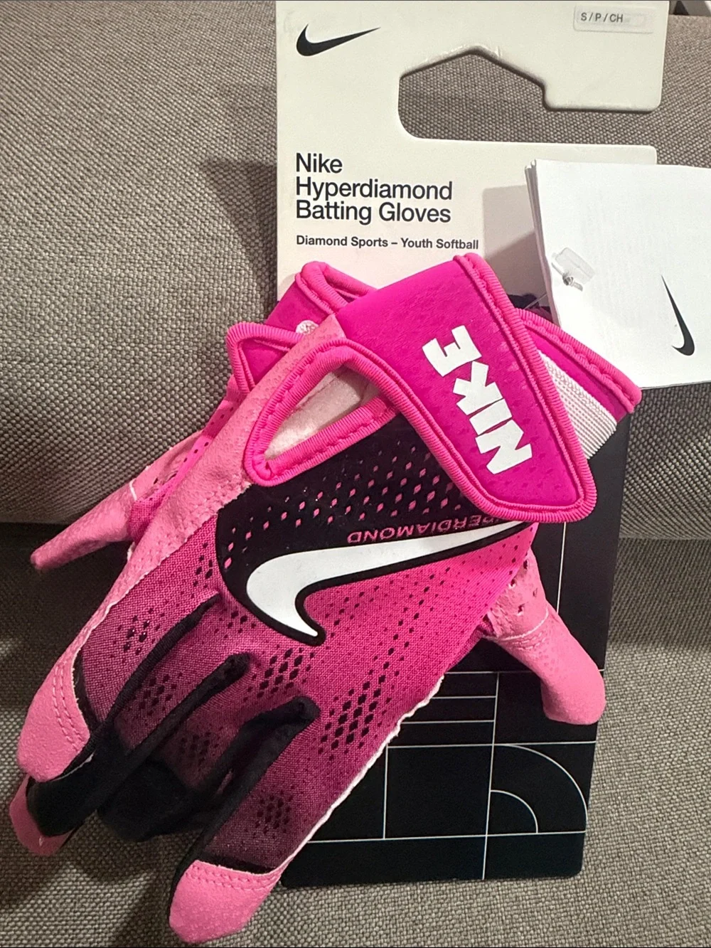 Nike Kids Hyperdiamond Batting Gloves in Hot Pink and Black